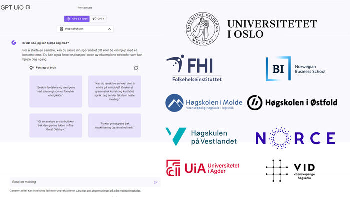 Skjermbilde fra GPT UiO med logoene til alle som har bestilt verktøyet.