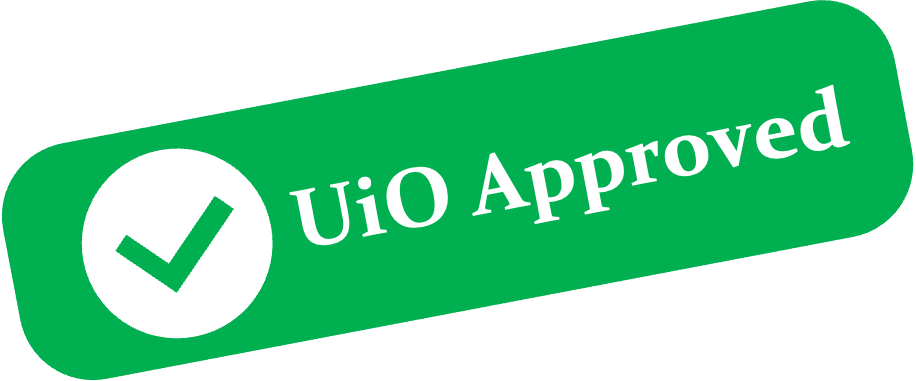 decorative image showing "UiO approved"-text with a check mark in green.