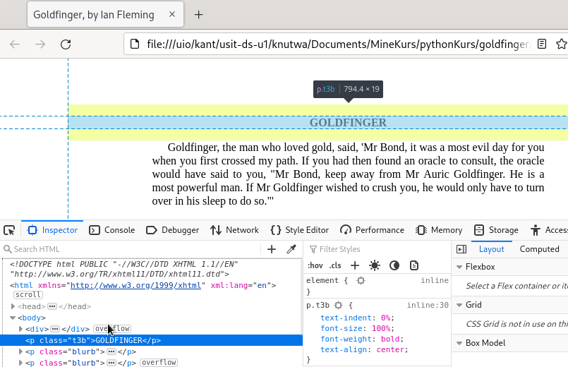 Inspeksjon av en html-fil i Firefox.